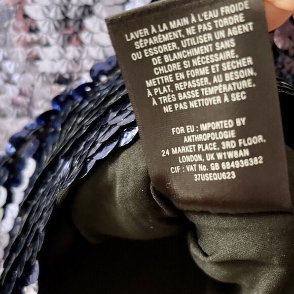 Leifsdottir for Anthropologie Sequin Top Blouse Medium Navy Blue Exclusive Glam - Picture 9 of 9